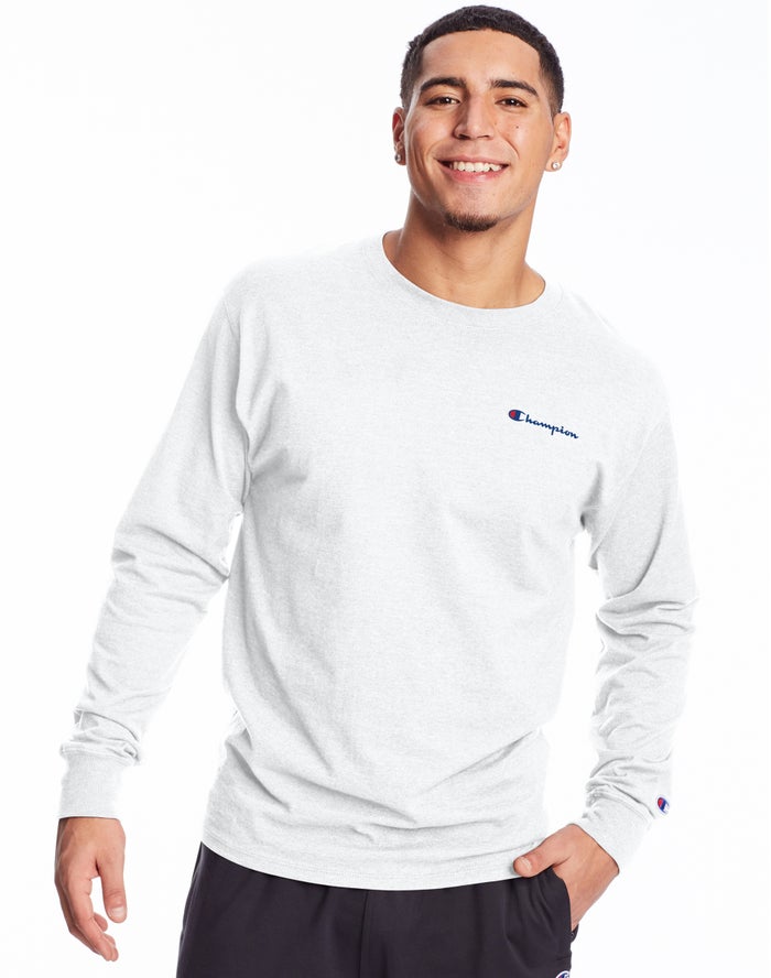 Champion T-Shirt Heren - Wit - Classic Jersey Long-Sleeve Script Logo ( 376980-PZL )